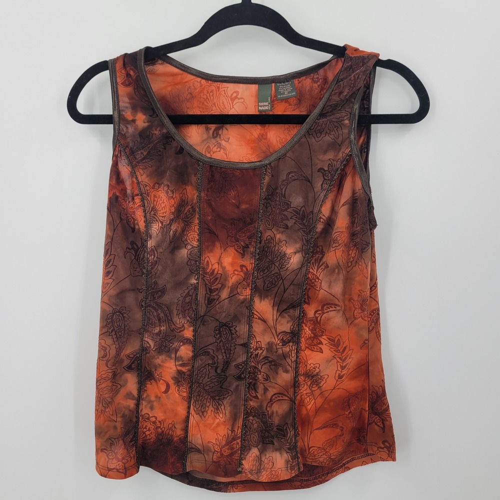 Vtg Y2K Fairy Grunge Whimsigoth Goth Burnt Orange Floral Corset Top Blouse‎ Sz M